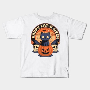 Happy Catoween Cat Halloween Fun Cute Retro Vibe Aesthetic Kids T-Shirt